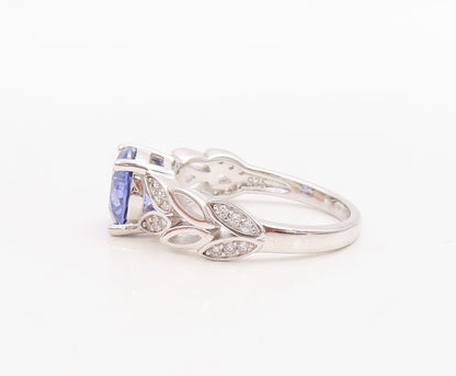 925 Sterling Silver Vintage Ring Round Sapphire Floral Cut CZ band Sz 7  RG30747