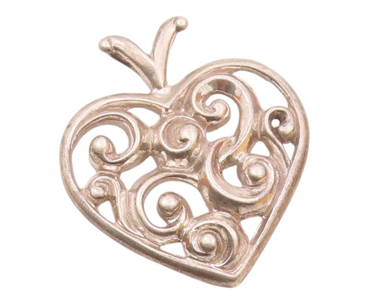 925 Sterling Silver  Vintage Shiny Open Swirl Love Heart Pendant  PT18523