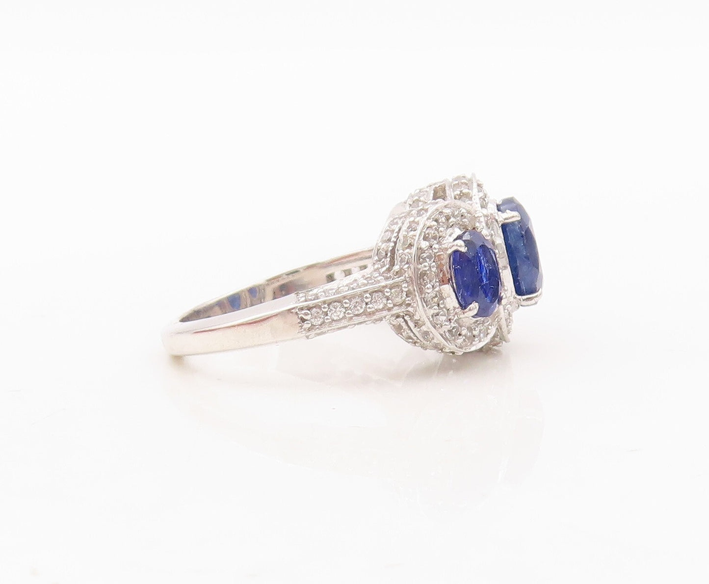 925 Sterling Silver Vintage Ring Oval Cut Sapphire Halo CZ  Sz 7.5  RG30373