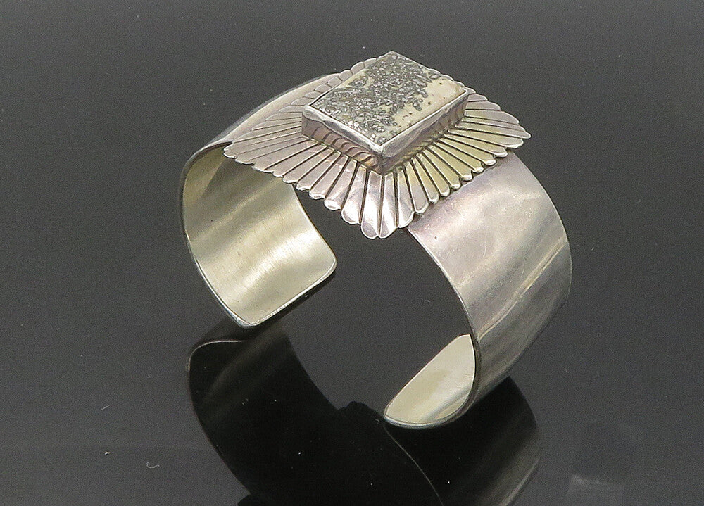 BAL NAVAJO 925 Silver  Vintage Metallic White Stone Cuff Bracelet  BT8204