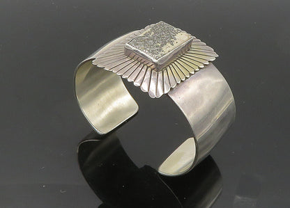 BAL NAVAJO 925 Silver  Vintage Metallic White Stone Cuff Bracelet  BT8204