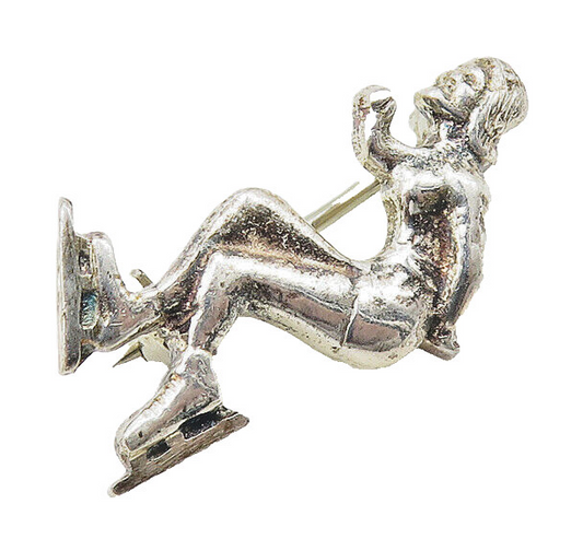925 Sterling Silver  Vintage Shiny Petite Ice Skating Woman Brooch Pin  BP4246