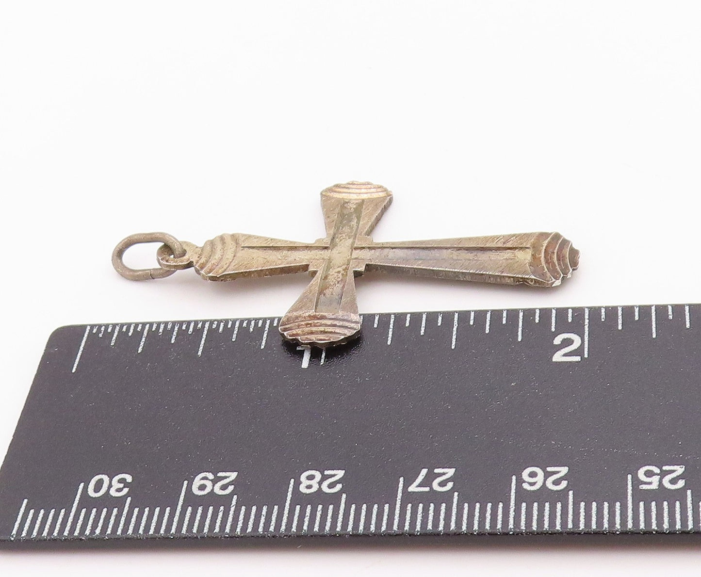 925 Sterling Silver Vintage Pendant Grooved Religious Cross  PT24387