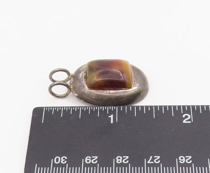 925 Sterling Silver Vintage Pendant Cabochon Jasper Modernist Oval Drop  PT25741