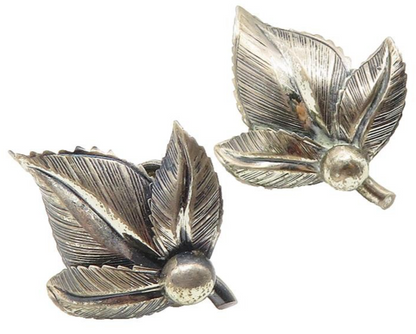 DANECRAFT 925 Silver   Vintage Shiny Floral Leaves Non Pierce Earrings  EG5759