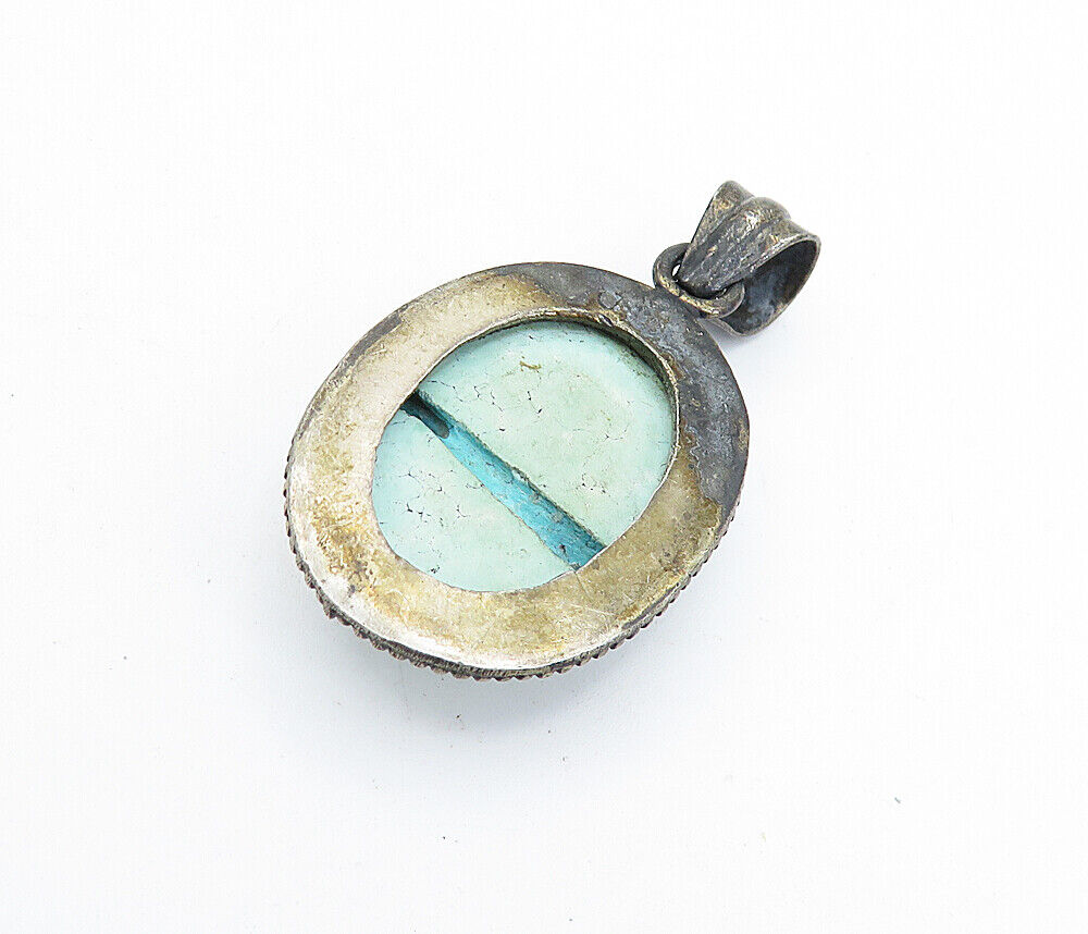 925 Sterling Silver  Vintage Antique Turquoise Oxidized Twist Pendant  PT5035