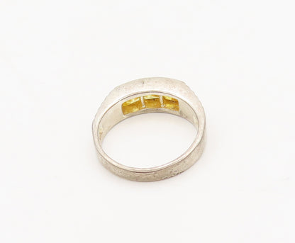 925 Sterling Silver  Vintage Solid Inlay Yellow Square CZ Ring Sz 7  RG27481