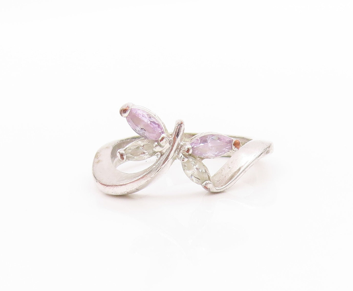 925 Sterling Silver Vintage Ring Marquise Amethyst CZ Butterfly  Sz 5.5  RG33386