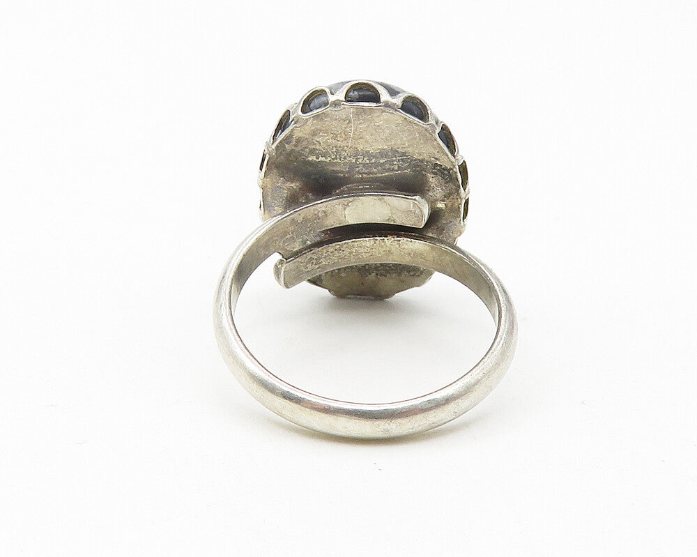 925 Sterling Silver  Vintage Cabochon Obsidian Cocktail Ring Sz 5.5  RG11218