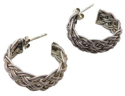 925 Sterling Silver  Vintage Dark Tone Braided Weaved Hoop Earrings  EG5770