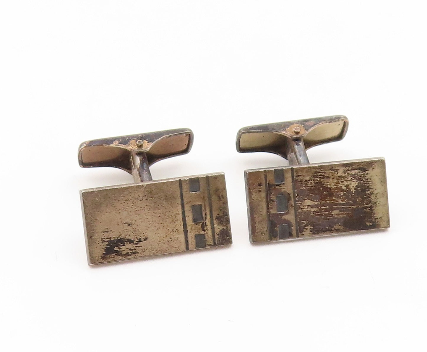 925 Sterling Silver Vintage Cufflinks FINLAND Etched Geometric Rectangle  TR4204