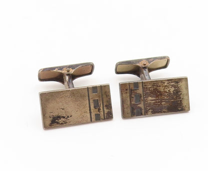 925 Sterling Silver Vintage Cufflinks FINLAND Etched Geometric Rectangle  TR4204
