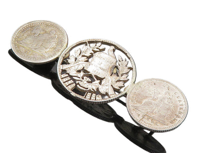 925 Sterling Silver  Vintage Antique Shiny Guatemala Coins Brooch Pin  BP3133