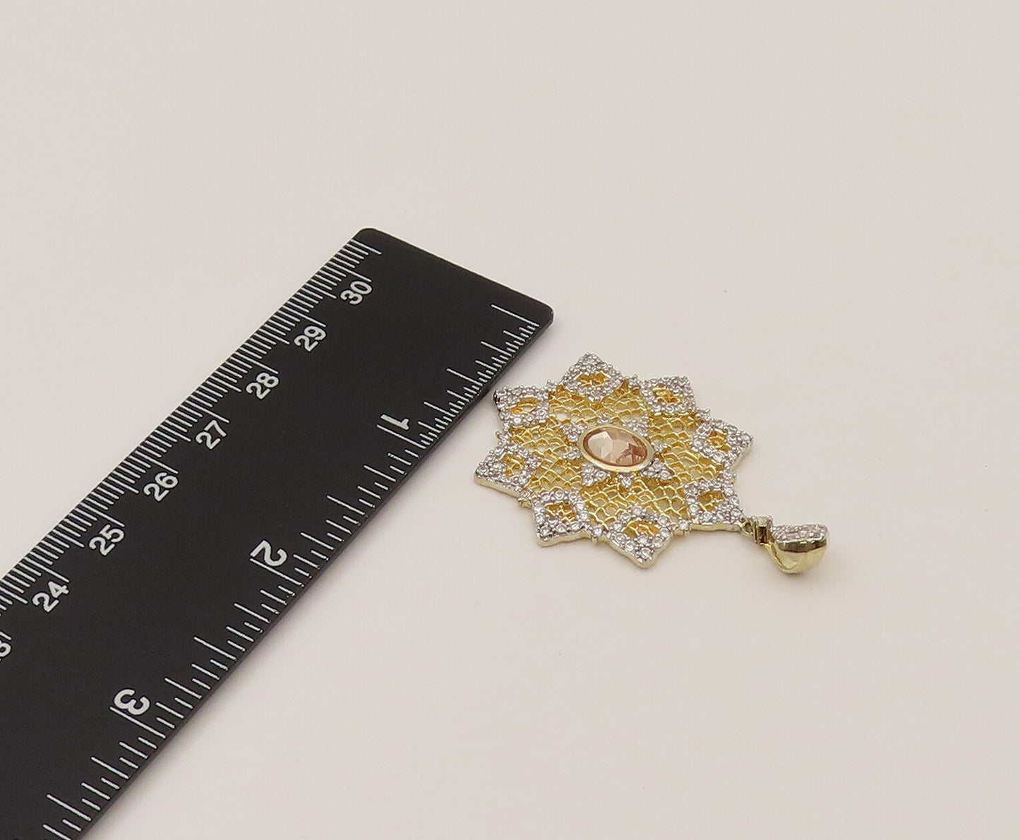 925 Silver  Vintage Two Tone Sparkly Topaz Openwork Star Pendant  PT21958