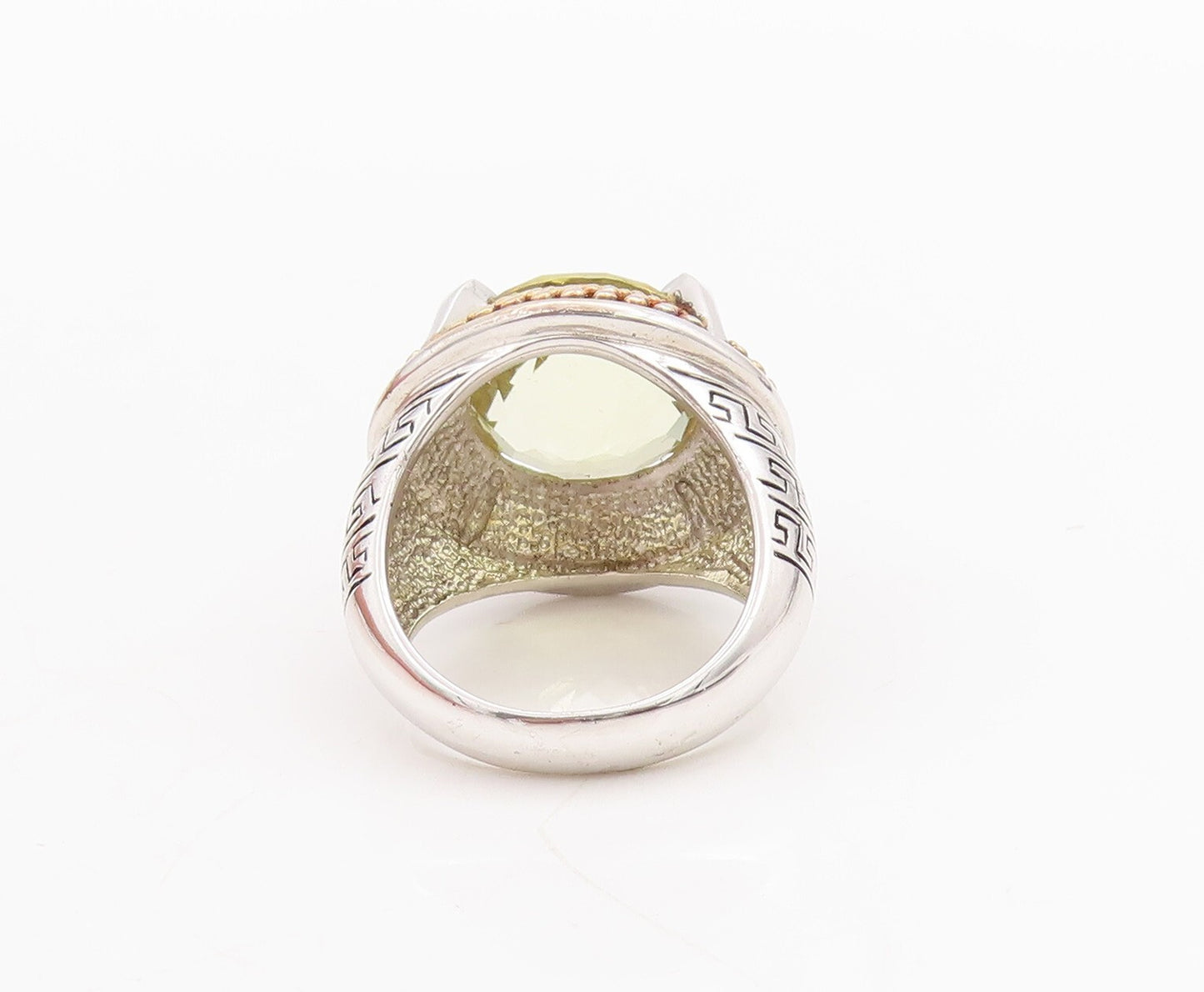 925 Sterling Silver Vintage Ring Lime Quartz Halo Gold Plated Bead Sz 7  RG29023