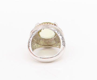 925 Sterling Silver Vintage Ring Lime Quartz Halo Gold Plated Bead Sz 7  RG29023