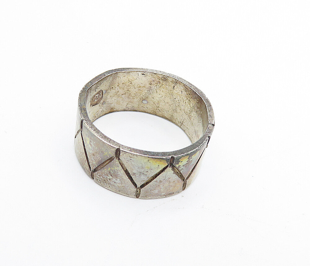 MEXICO 925 Sterling Silver  Vintage Dark Tone Etched Band Ring Sz 9.5  RG4146