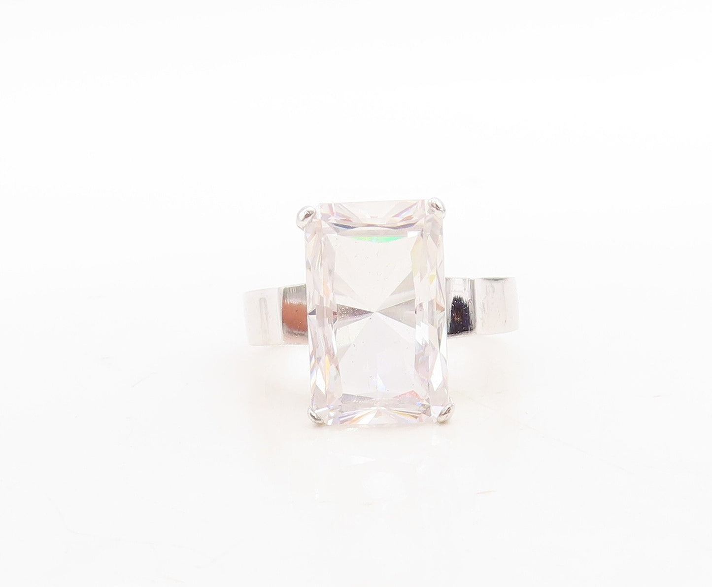 925 Sterling Silver Vintage Ring Minimalist Rectangle Cut CZ  Sz 8  RG31233