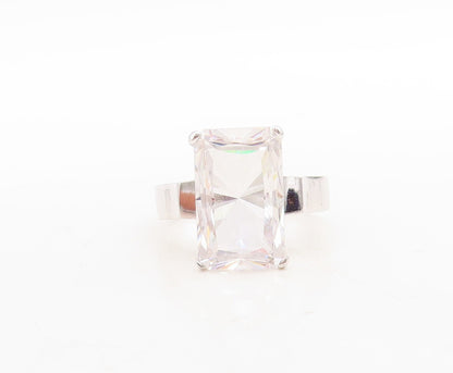 925 Sterling Silver Vintage Ring Minimalist Rectangle Cut CZ  Sz 8  RG31233