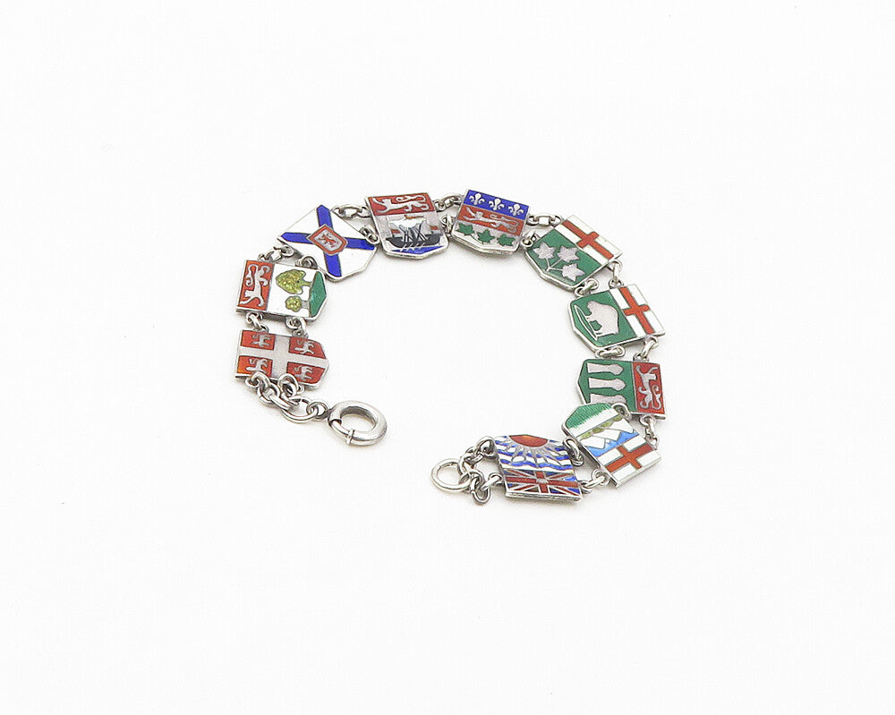 925 Sterling Silver  Vintage Enamel Coat Of Arms Chain Bracelet  BT7153