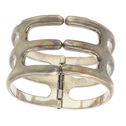 MEXICO 925 Sterling Silver  Vintage Dark Tone Hinge Bangle Bracelet  BT7138