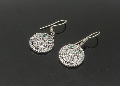 925 Sterling Silver  Vintage Shiny Topaz Smiley Face Dangle Earrings  EG10894