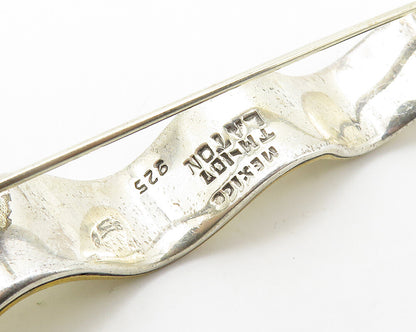 MEXICO 925 Sterling Silver  Vintage Shiny Two Tone Ribbon Brooch Pin  BP6907