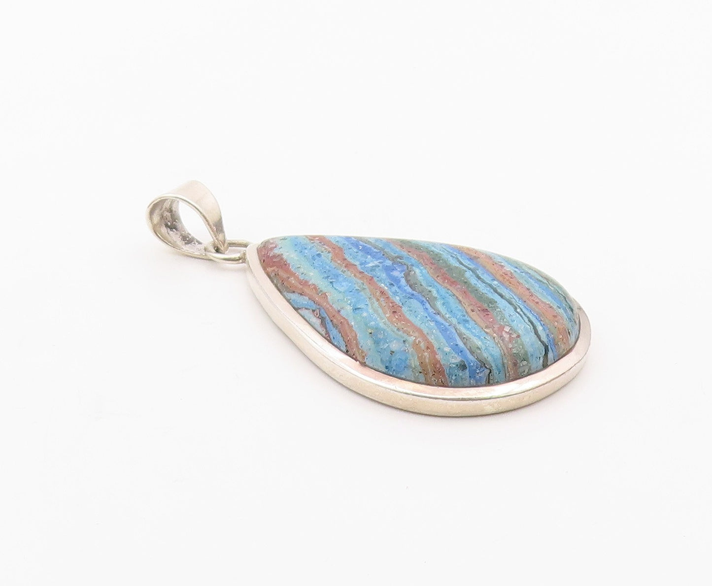 925 Sterling Silver  Vintage Striped Jasper Tear Drop Shiny Pendant  PT17997