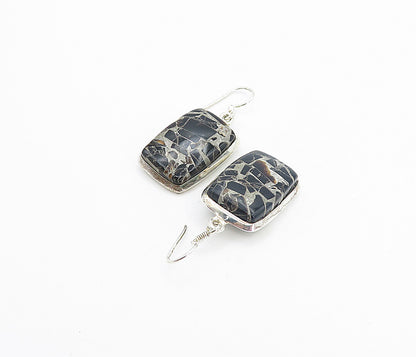 925 Sterling Silver  Vintage Black Onyx Mosaic Square Dangle Earrings  EG3173