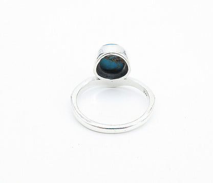 925 Sterling Silver  Cabochon Cut Turquoise Shiny Band Ring Sz 6.5  RG7800