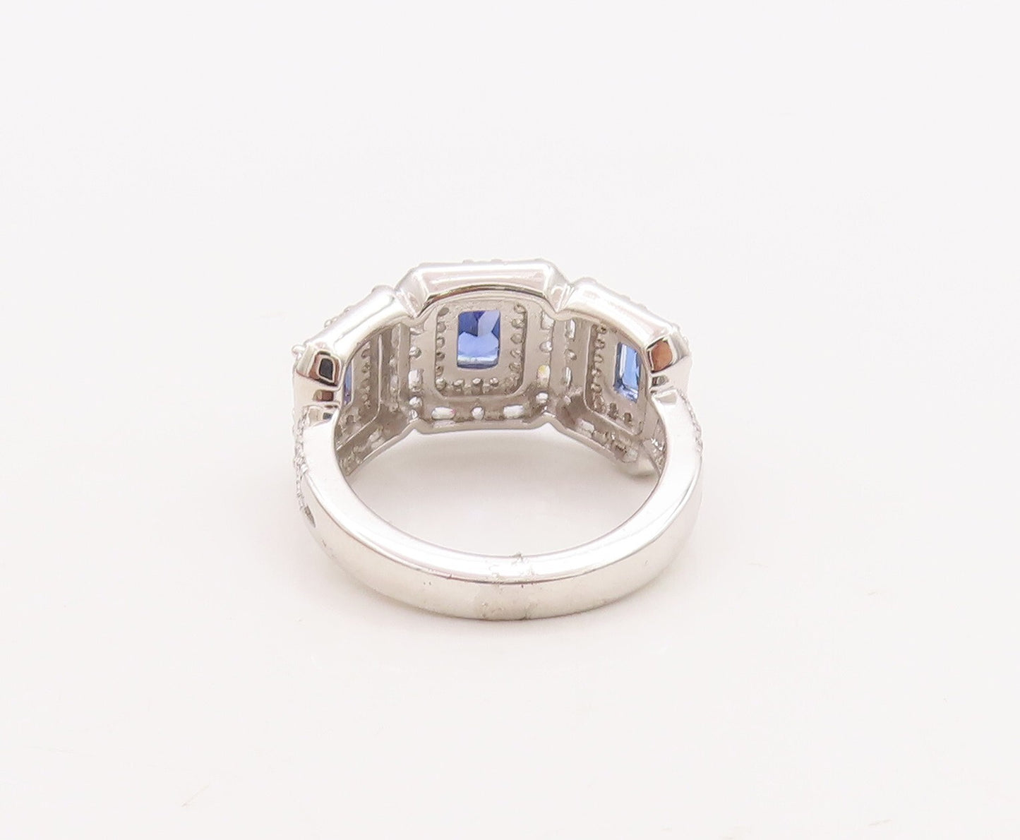 925 Sterling Silver Vintage Ring Rectangle Cut Blue & CZ Inlay  Sz 7  RG29497