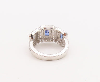 925 Sterling Silver Vintage Ring Rectangle Cut Blue & CZ Inlay  Sz 7  RG29497