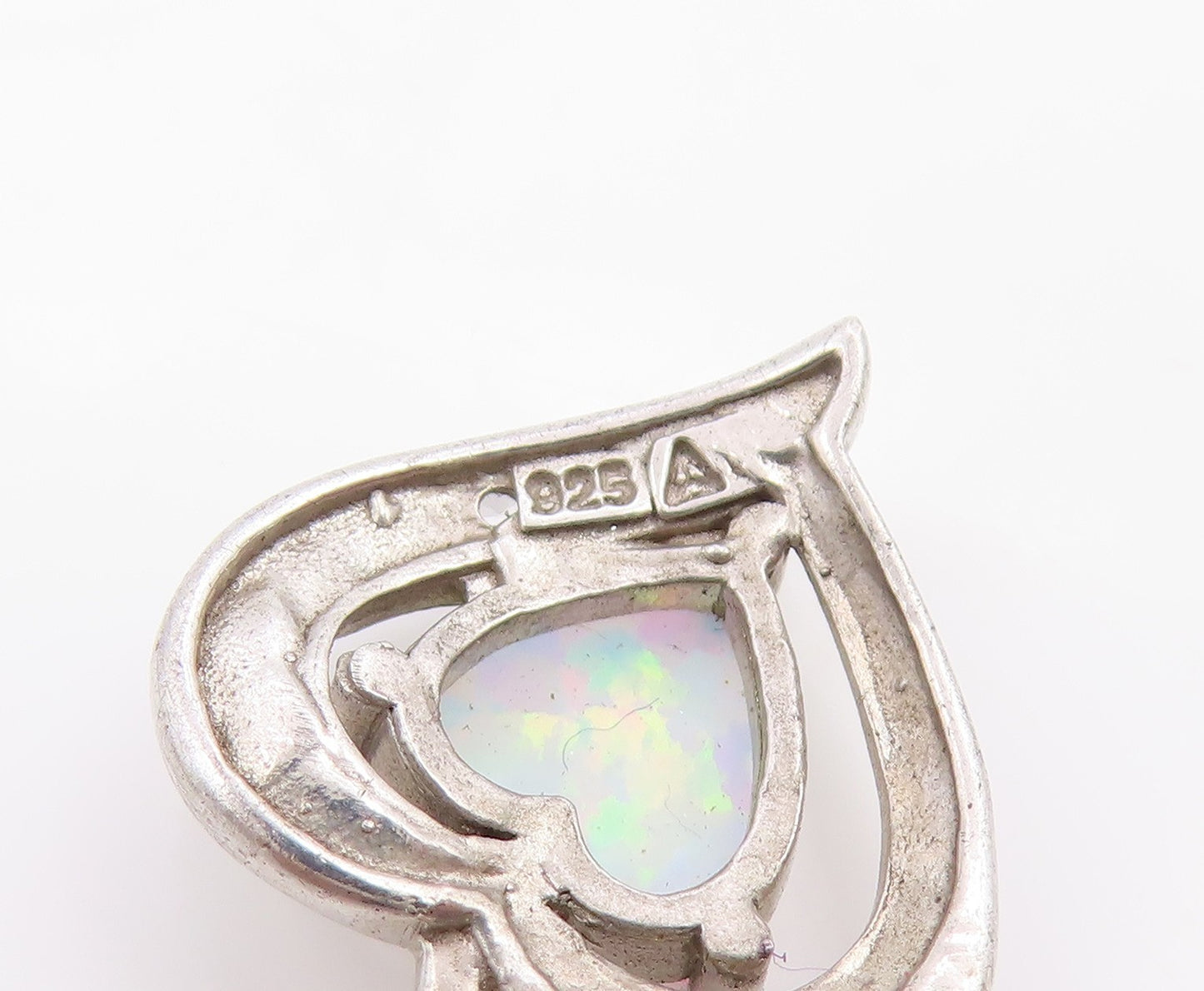 925 Sterling Silver Vintage Pendant Real Diamonds & Fire Opal Love Heart PT26100
