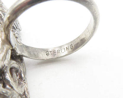 925 Sterling Silver  Vintage Black Onyx Sculpted Cocktail Ring Sz 7.5  RG11072