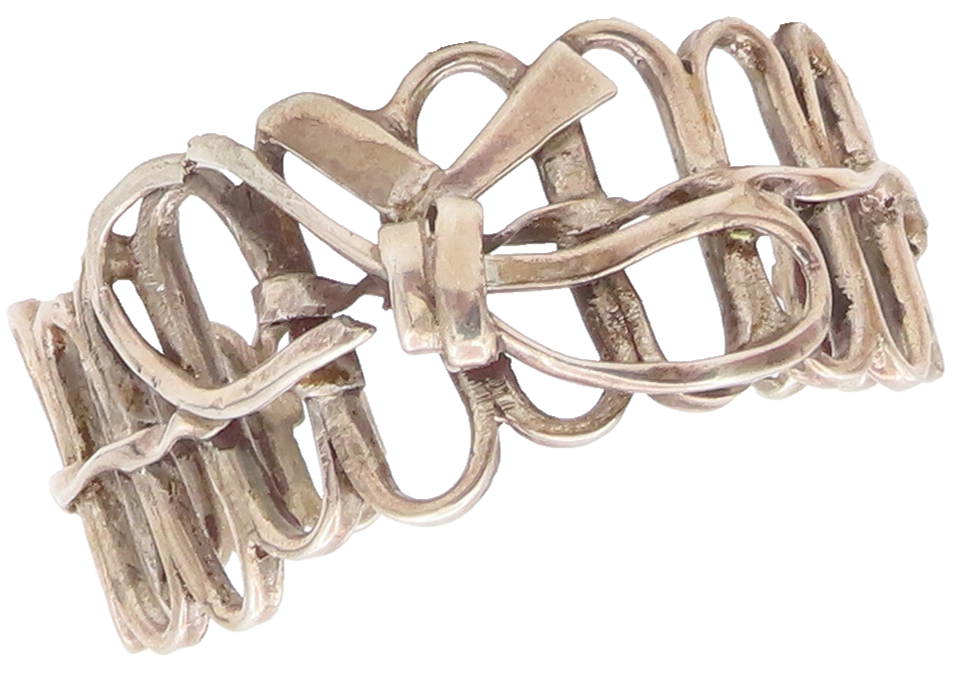 925 Sterling Silver Vintage Bracelet Solid Cutout Oval Ribboned Fence  BT10448