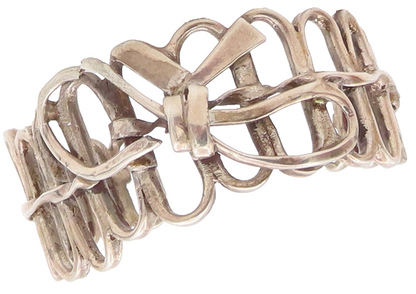 925 Sterling Silver Vintage Bracelet Solid Cutout Oval Ribboned Fence  BT10448