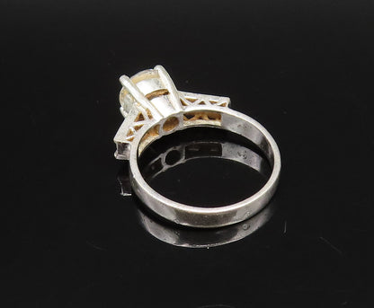 ERUOPEAN 925 Silver  Vintage Prong Set Topaz & Ribbed Sides Ring Sz 8  RG26068