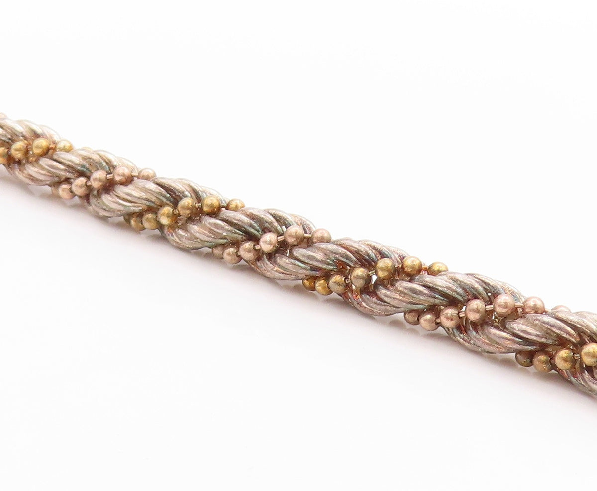 925 Sterling Silver Vintage Bracelet Two Toned Twisted Beadwork Rope  BT11408