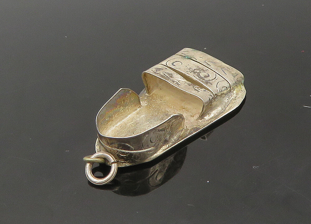 925 Sterling Silver  Vintage Dark Tone Etched Detail Sandal Pendant  PT17963