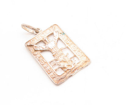 925 Sterling Silver Vintage Pendant Solid Religious Cutout Jesus  PT23747