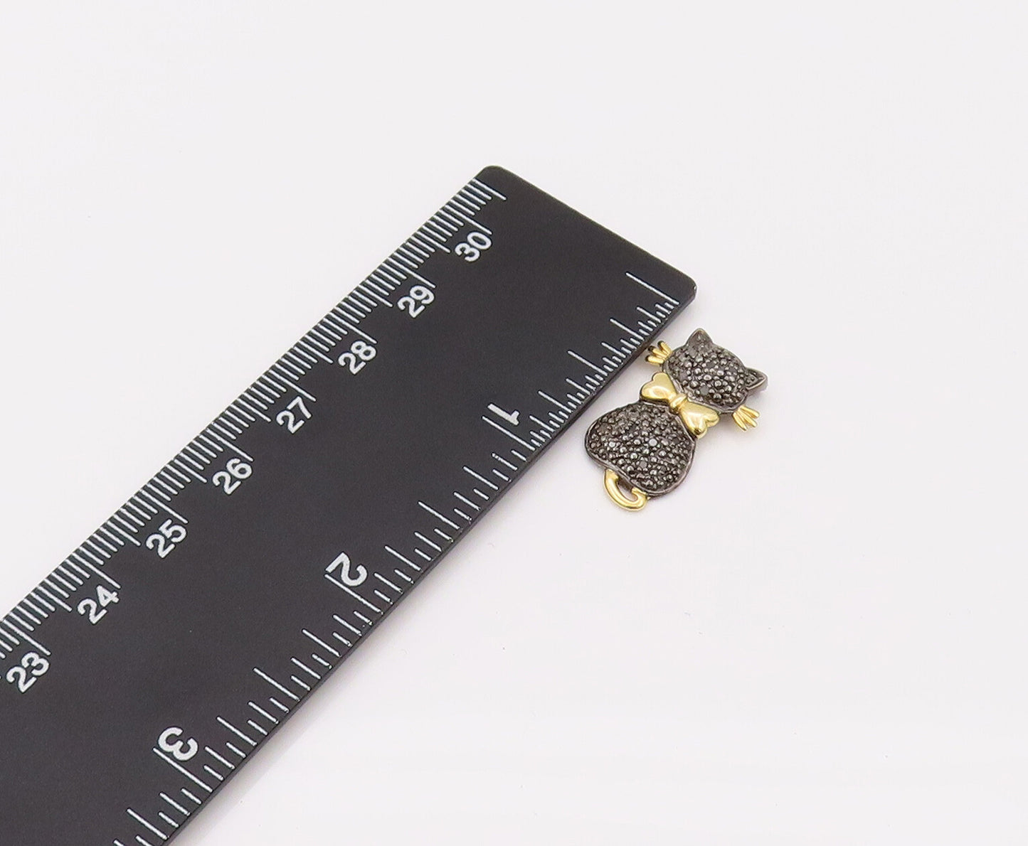 925 Sterling Silver  Vintage Black Diamond Two Tone Kitten Pendant  PT22195