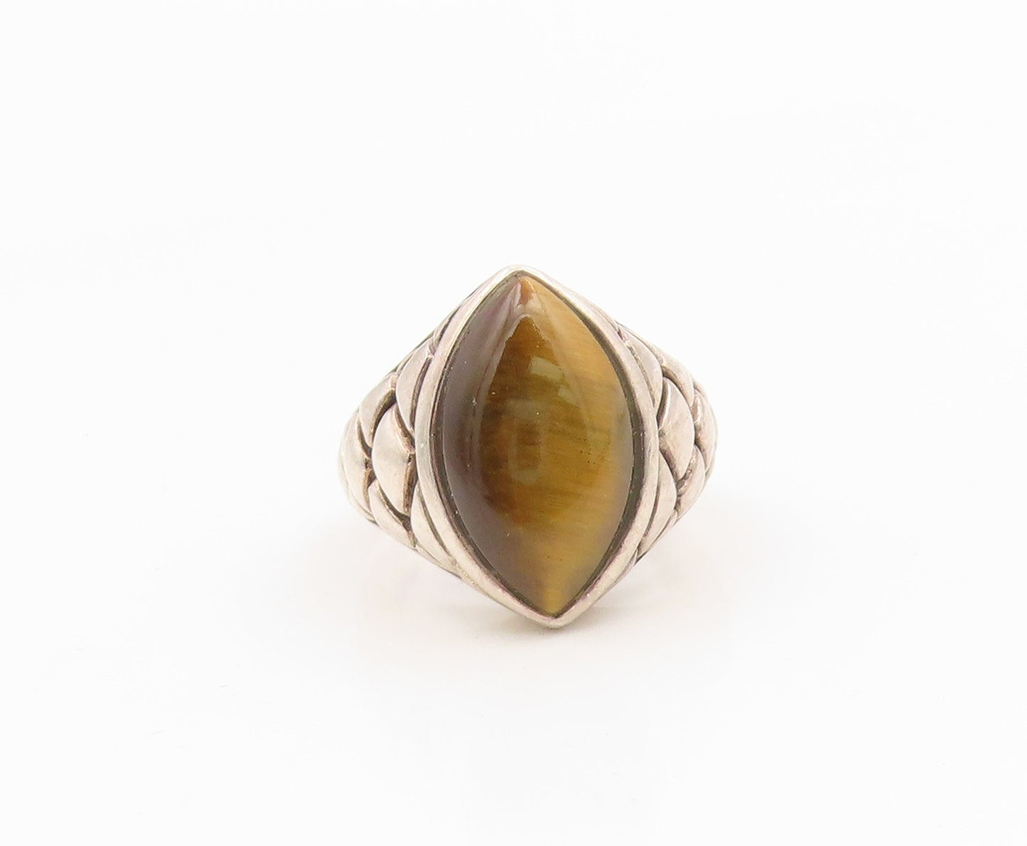 925 Sterling Silver Vintage Ring Marquise Shape Tiger's Eye Band  Sz 6  RG35923