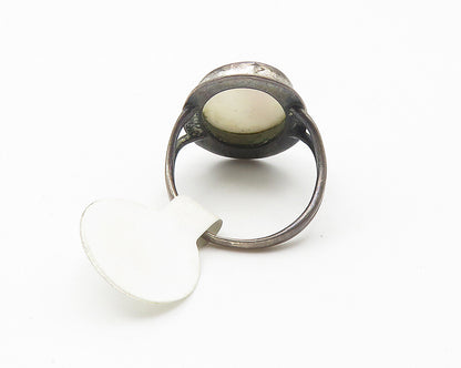 925 Sterling Silver  Vintage Enamel Dark Tone Split Band Ring Sz 3.5  RG10681