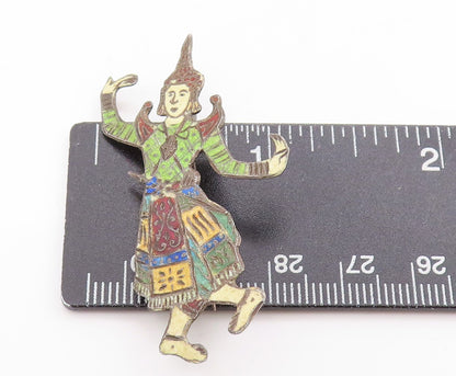 925 Sterling Silver Vintage Brooch SIAM Enameled Thai Khon Dancer Pin  BP11903