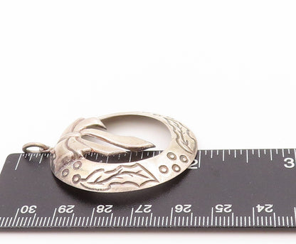 925 Sterling Silver Vintage Pendant Christmas Floral Etched Wreath  PT24080