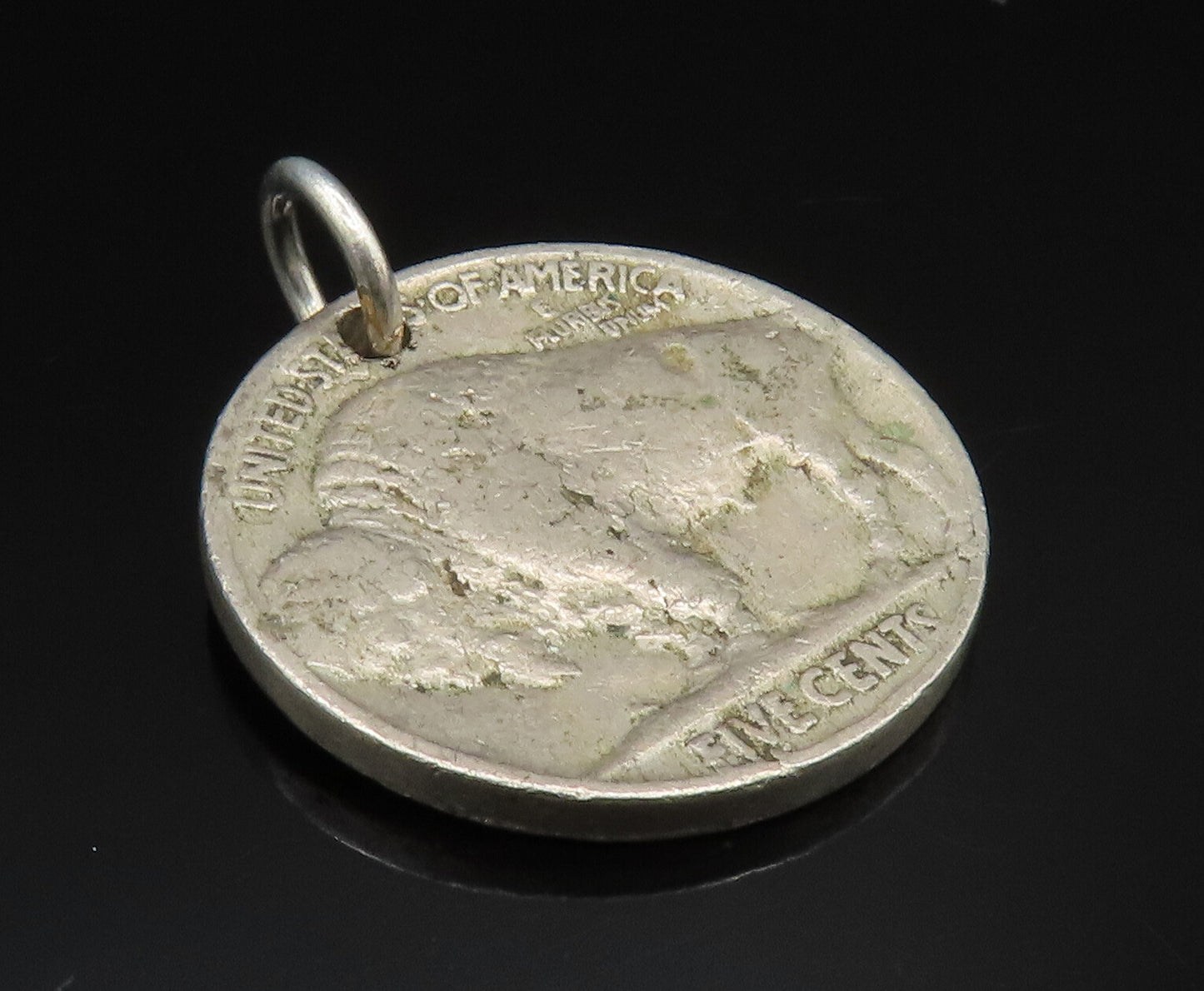 925 Silver   Vintage Indian Head Five Cents Buffalo Coin Pendant  PT20539