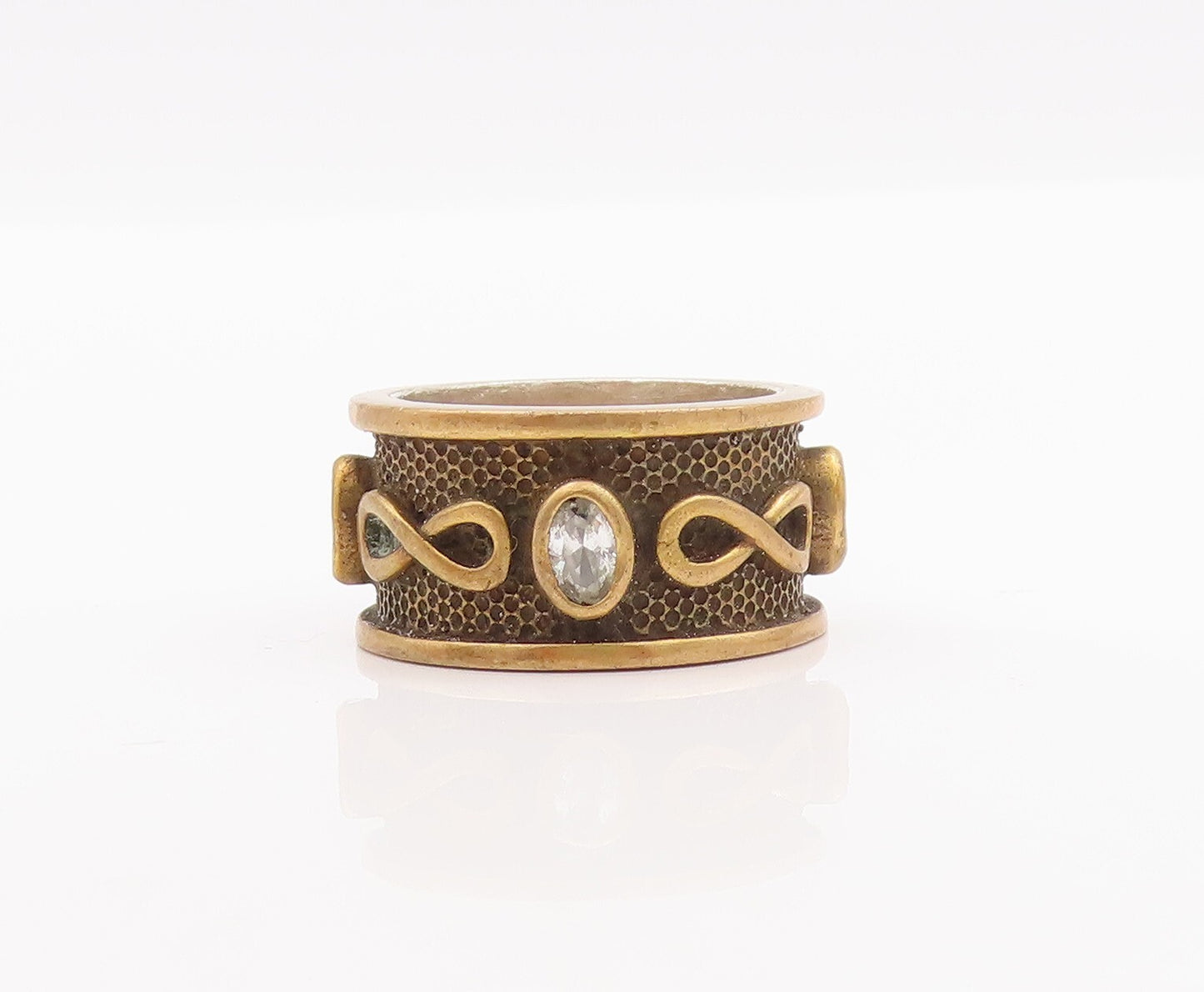 925 Sterling Silver Vintage Ring Gold Plated Infinity Carved CZ  Sz 7  RG29117