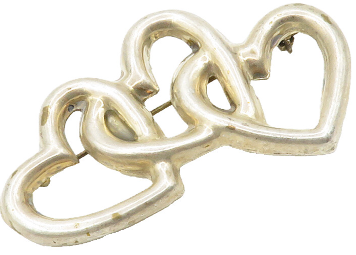 MEXICO 925 Silver  Vintage Triple Open Love Heart Smooth Brooch Pin  BP5281