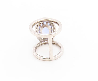 925 Sterling Silver Vintage Ring Oval Tanzanite & Sparkling CZ Band Sz 5 RG33685
