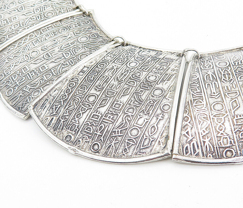 MIDDLE EAST 925 Silver Vintage Hieroglyphics Pattern Chain Necklace NE1271